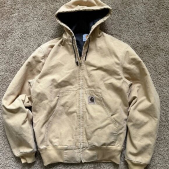 Vintage Carhartt 90s Tan Zip Up Streetwear Workwear Hooded Jacket - Picture 1 of 8